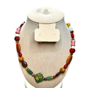 Rare Jay King DTR Desert Rose Trading Multi-Gemstone Necklace Signed Sterling